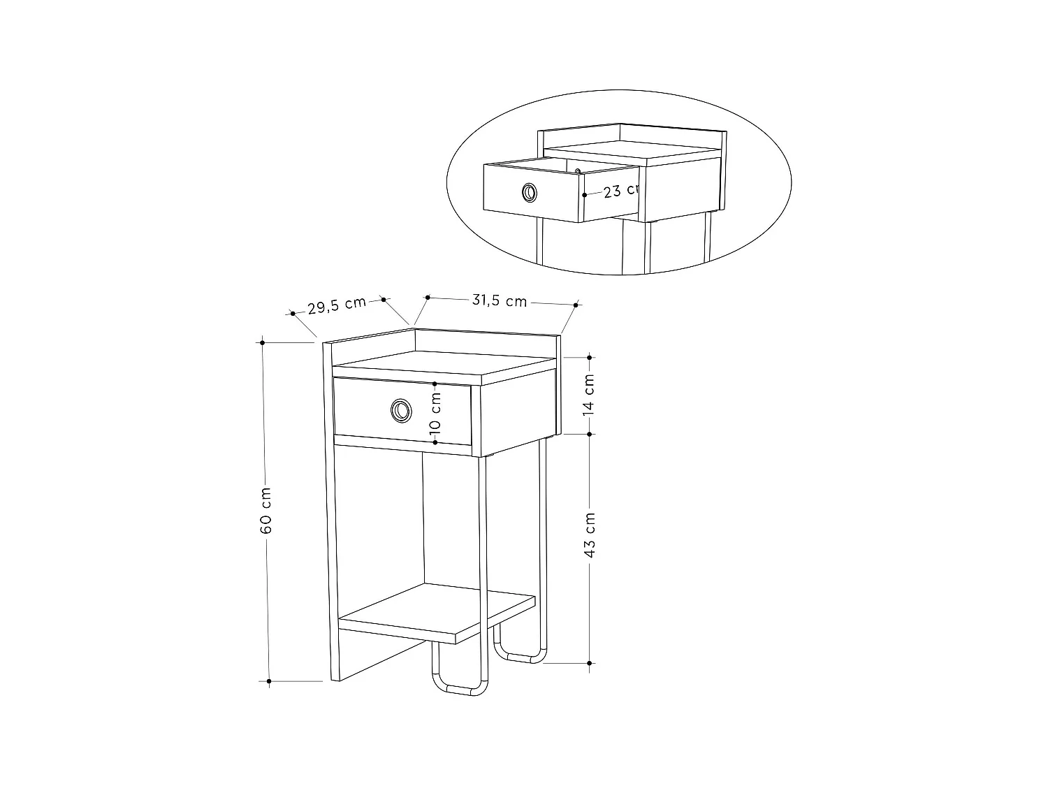 Chevet Dpodgorean, Commode basse, Table de nuit, Étagère de chevet, 32x30 h61 cm, Blanc