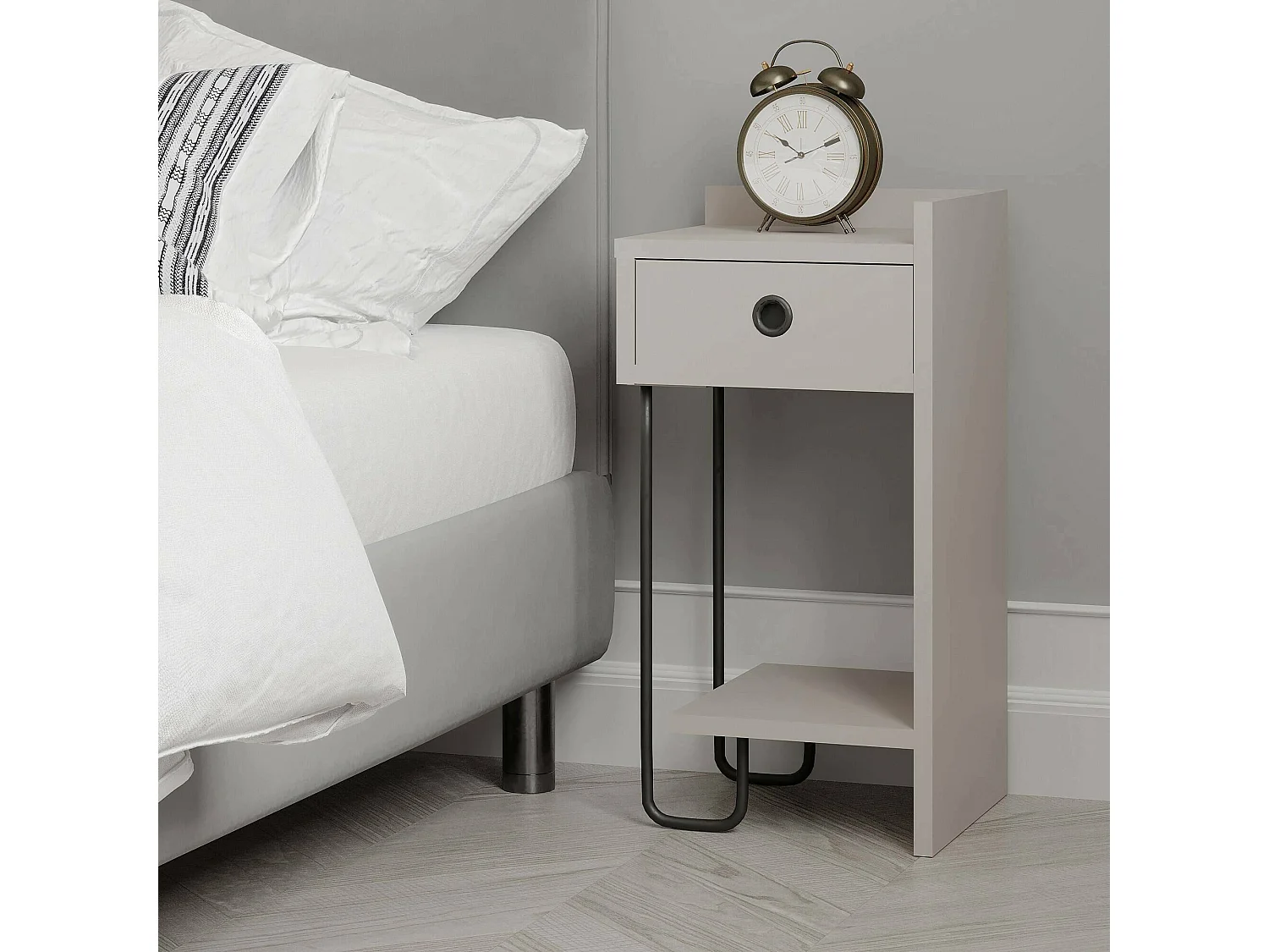 Mesa de noche Dportalur, Cómoda baja, Mesilla de noche, Estante de la cama, 32x30 h61 cm, Beige