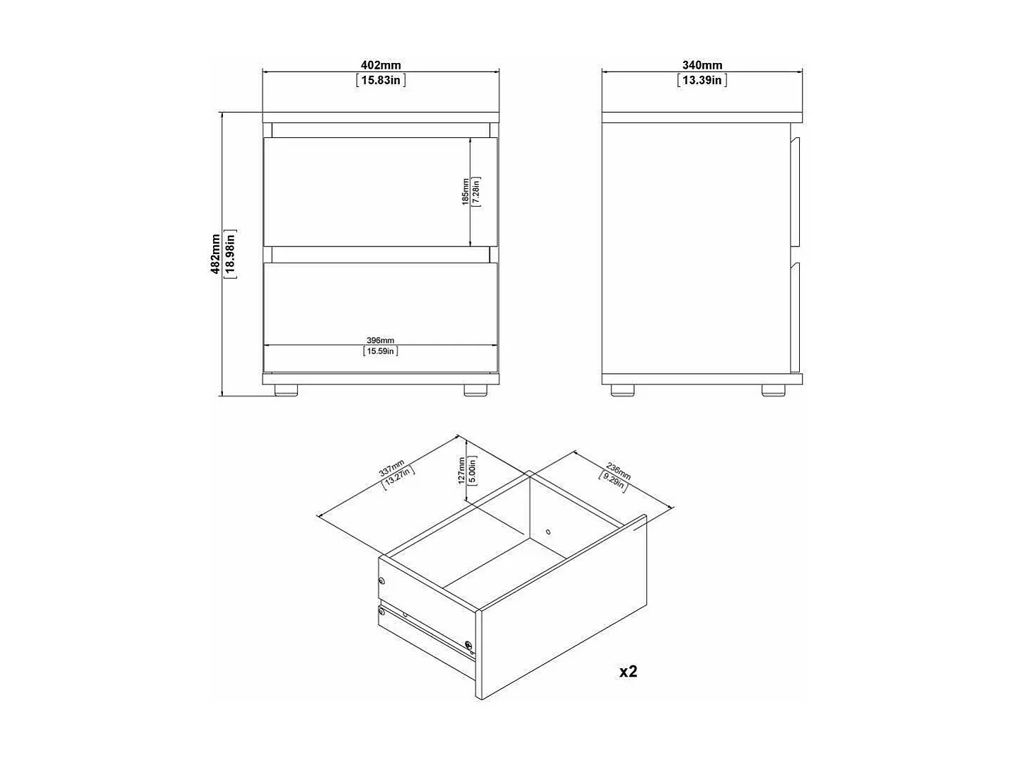 Mesa de cabeceira Drugan, Cómoda baixa, Mesa de cabeceira, Prateleira de cama, 40x34 h48 cm, Branco