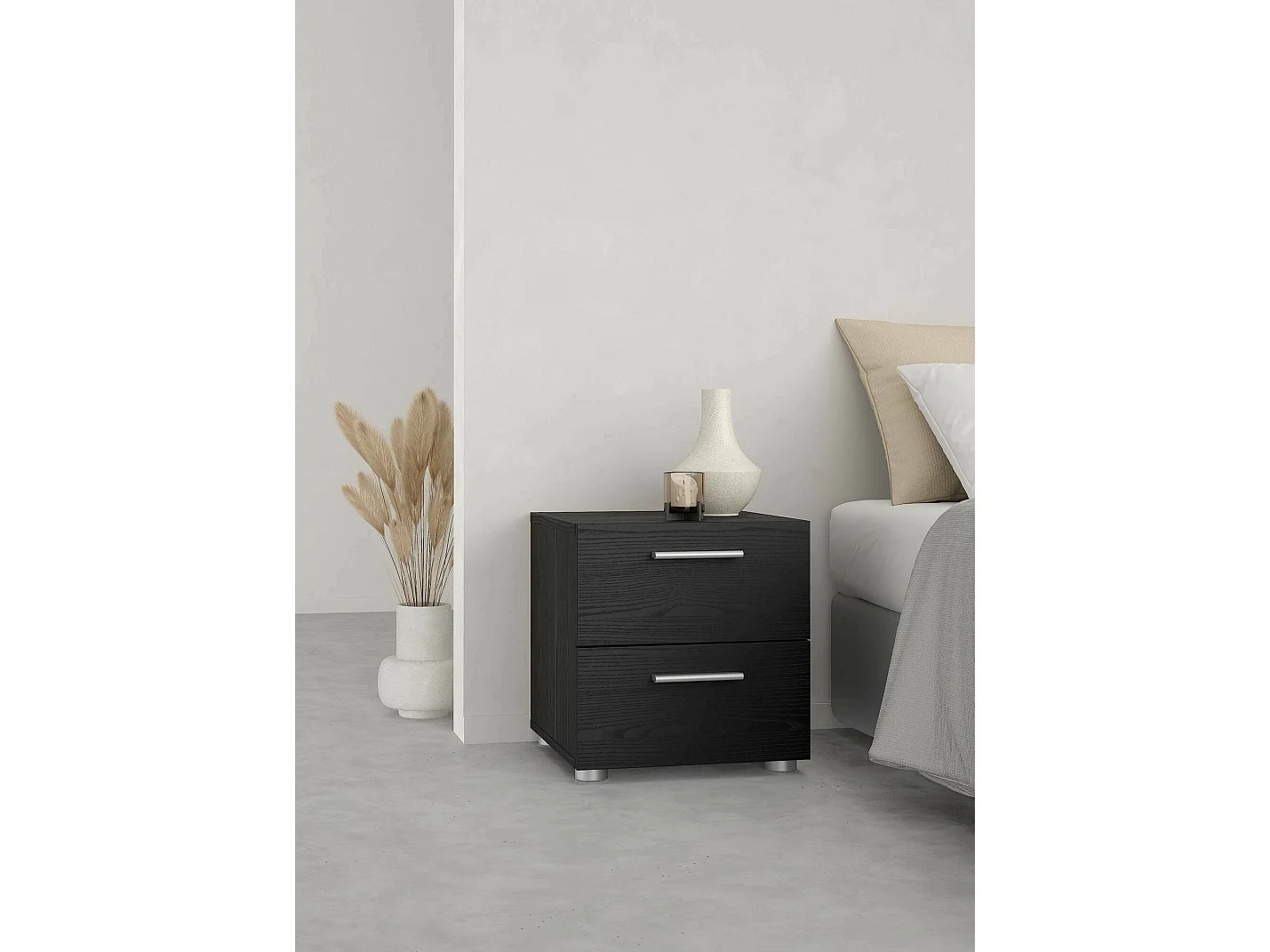 Chevet Drossett, Commode basse, Table de nuit, Étagère de chevet, 40x40 h42 cm, Noir