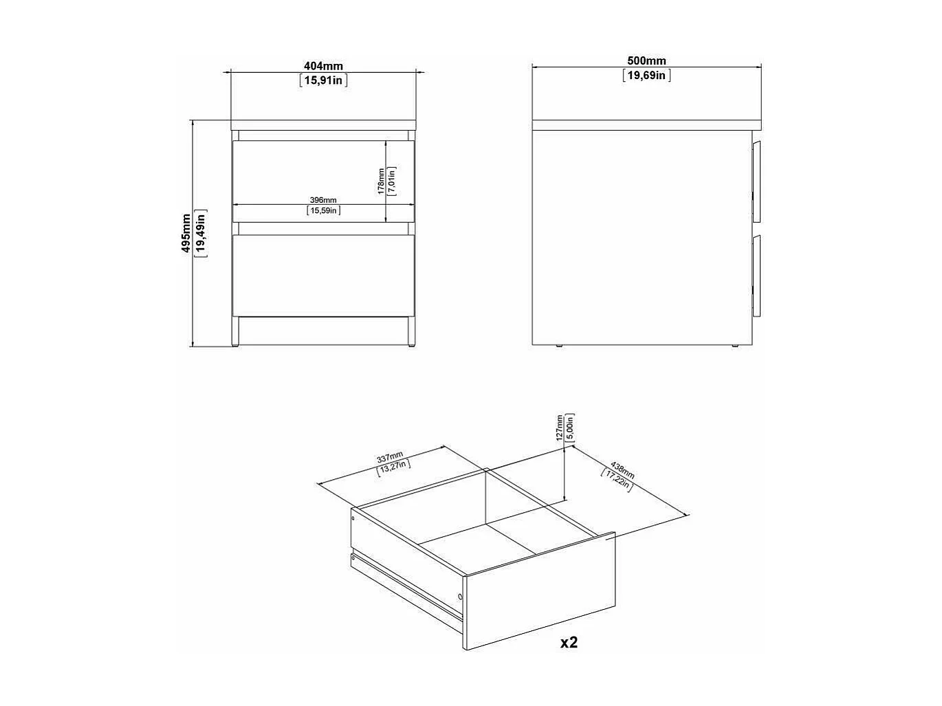 Mesa de cabeceira Drueg, Cómoda baixa, Mesa de cabeceira, Prateleira de cama, 50x40 h50 cm, Branco