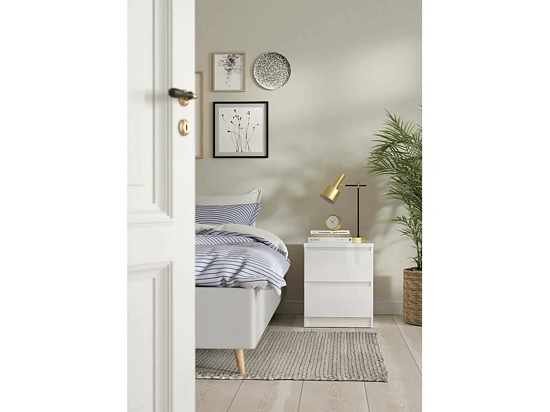 Comodino Azar, 2 Cassetti, 40.4x50x49.5h cm Bianco Lucido