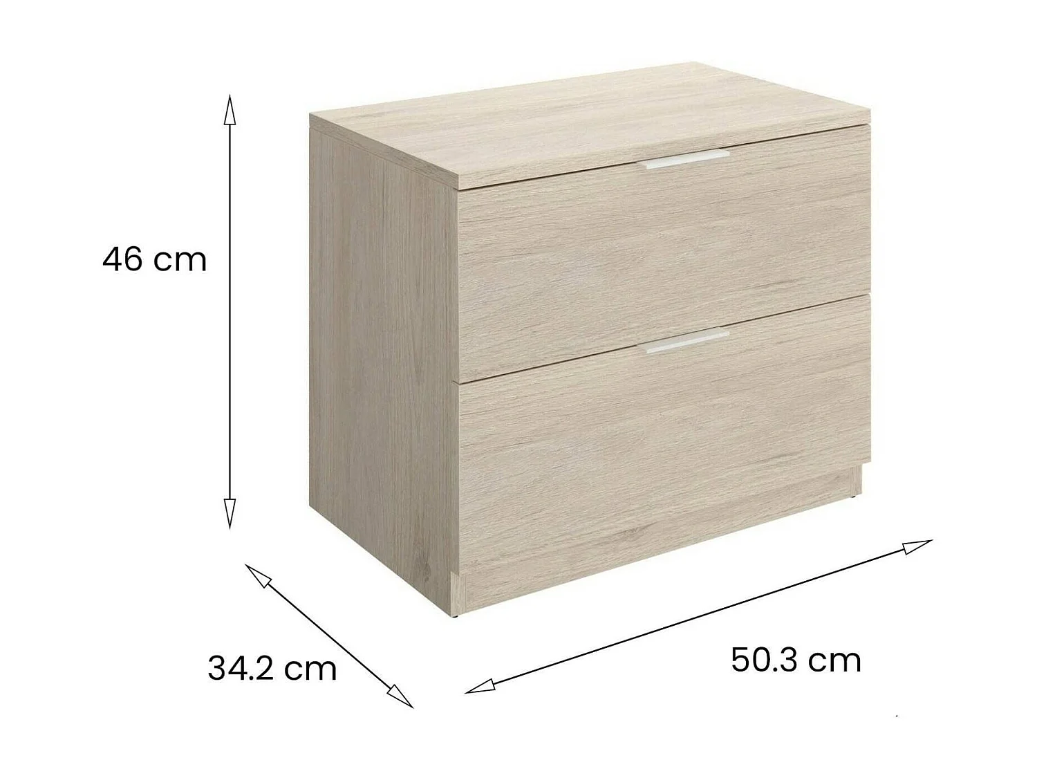 Chevet Daber, Commode basse, Table de nuit, Étagère de chevet, 50x34 h46 cm, Chêne clair