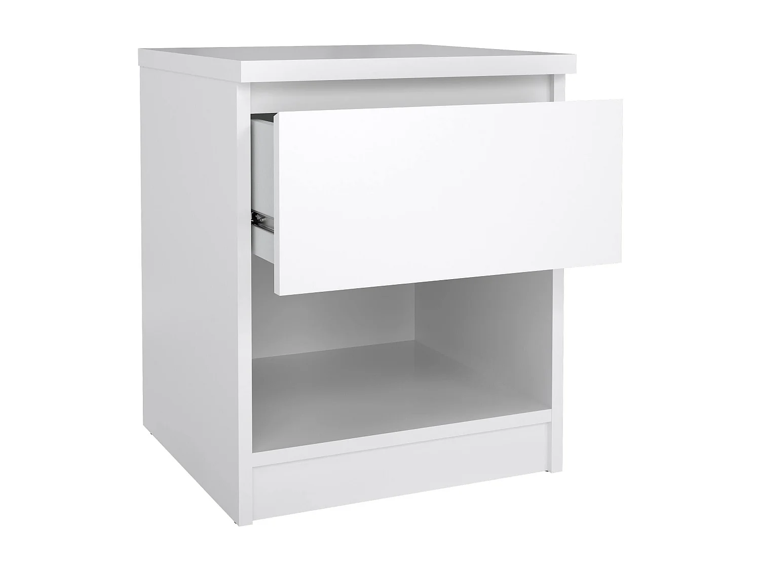 Chevet Dross, Commode basse, Table de nuit, Étagère de chevet, 40x40 h50 cm, Blanc brillant