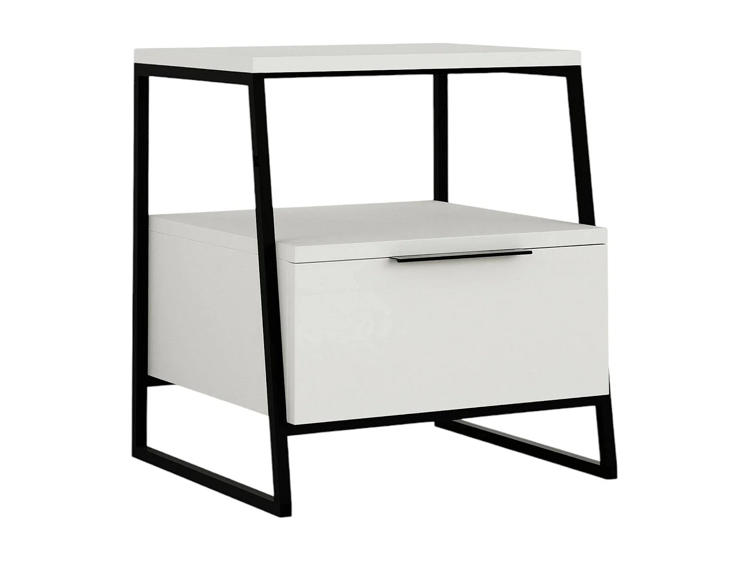 Chevet Dditacchi, Commode basse, Table de nuit, Étagère de chevet, 45x41 h50 cm, Blanc et Noir