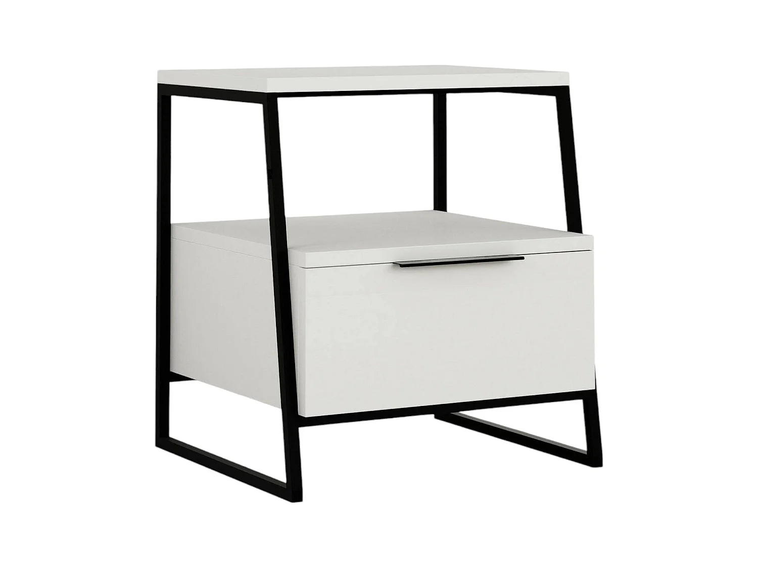 Dditacchi nachtkastje, Lage ladekast, Nachtkastje, Bedplank, 45x41 h50 cm, Zwart en Wit