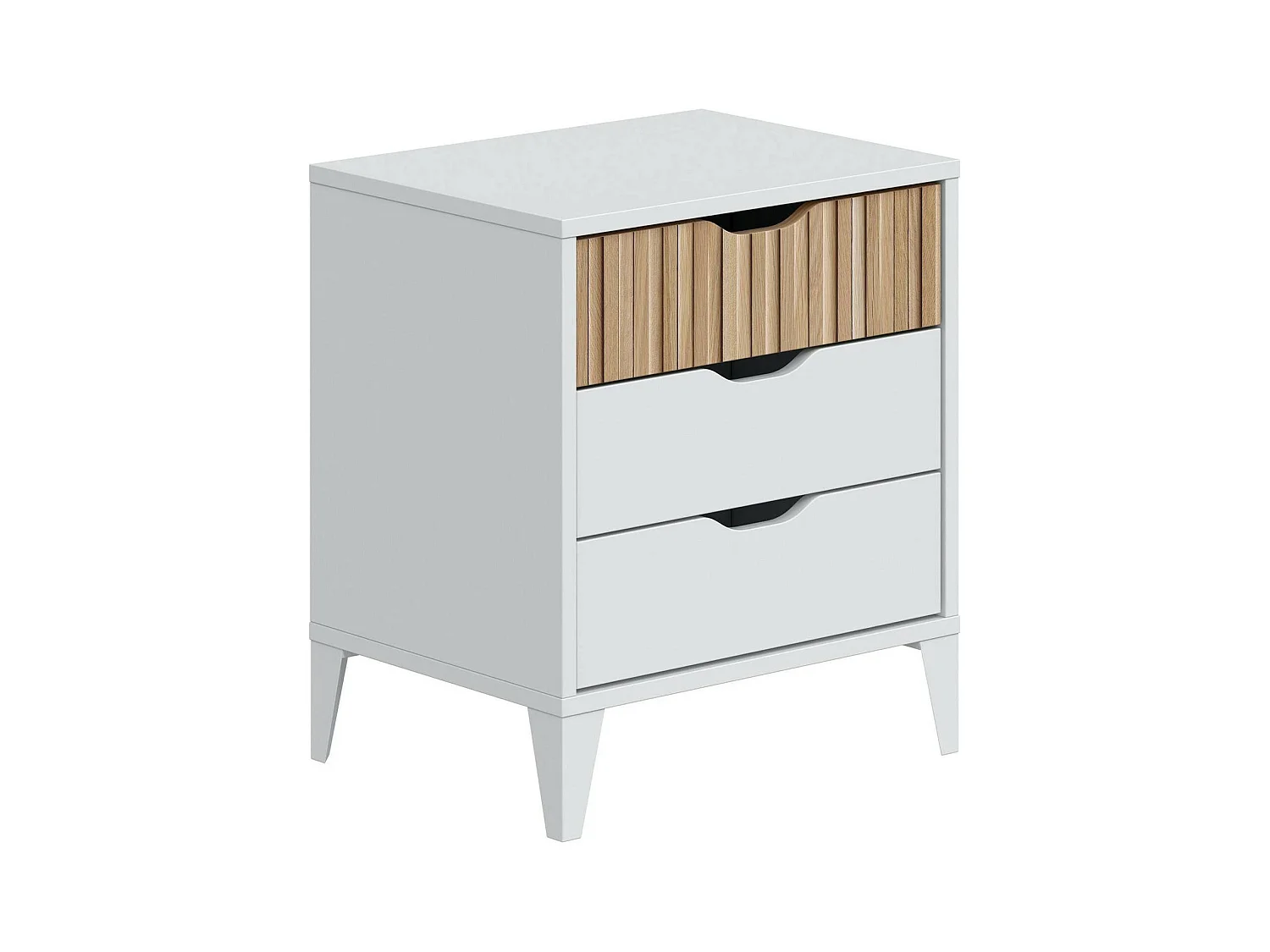 Chevet Dzoe, Commode basse, Table de nuit, Étagère de chevet, 44x33 h50 cm, Blanc et Chêne clair