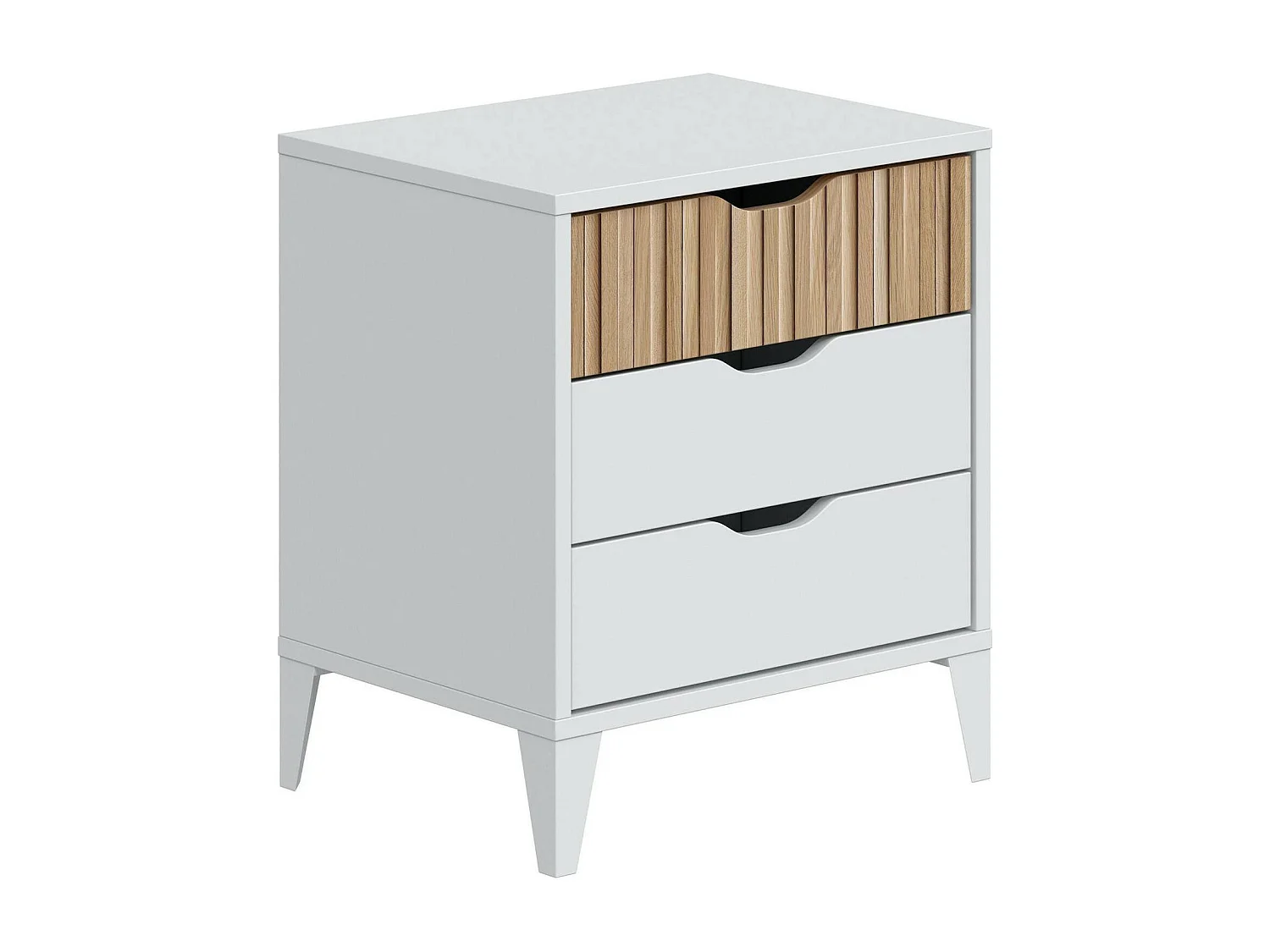 Chevet Dzoe, Commode basse, Table de nuit, Étagère de chevet, 44x33 h50 cm, Blanc et Chêne clair