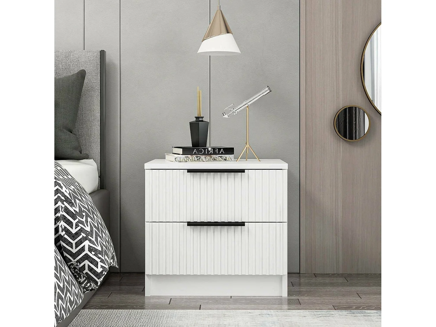 Dfran nachtkastje, Lage ladekast, Nachtkastje, Bedplank, 50x40 h47 cm, Wit