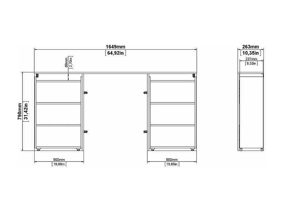 Chevet Drot, Commode basse, Table de nuit, Étagère de chevet, 165x26 h80 cm, Blanc