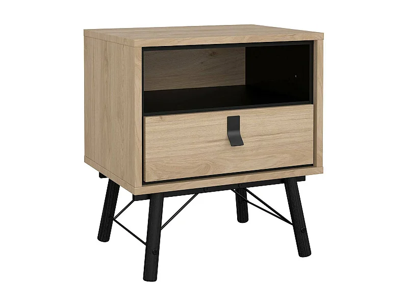 Mesa de noche Drozzi, Cómoda baja, Mesilla de noche, Estante de la cama, 53x40 h60 cm, Roble