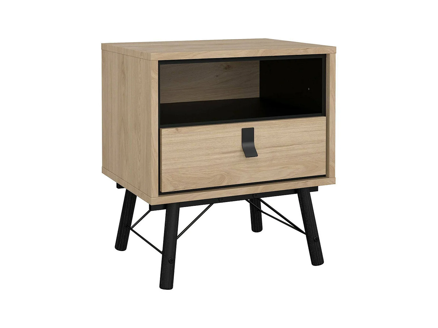 Chevet Drozzi, Commode basse, Table de nuit, Étagère de chevet, 53x40 h60 cm, Chêne clair
