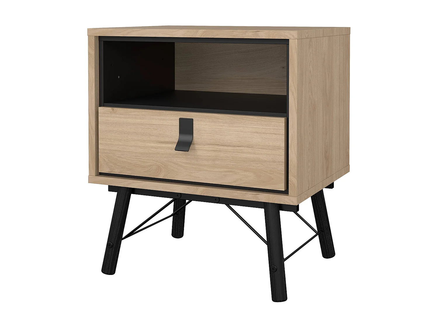 Chevet Drozzi, Commode basse, Table de nuit, Étagère de chevet, 53x40 h60 cm, Chêne clair