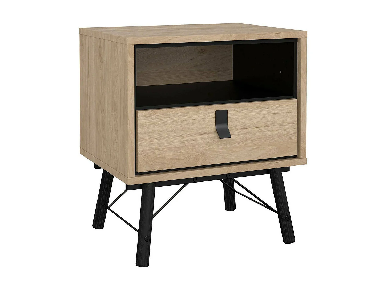 Mesa de noche Drozzi, Cómoda baja, Mesilla de noche, Estante de la cama, 53x40 h60 cm, Roble