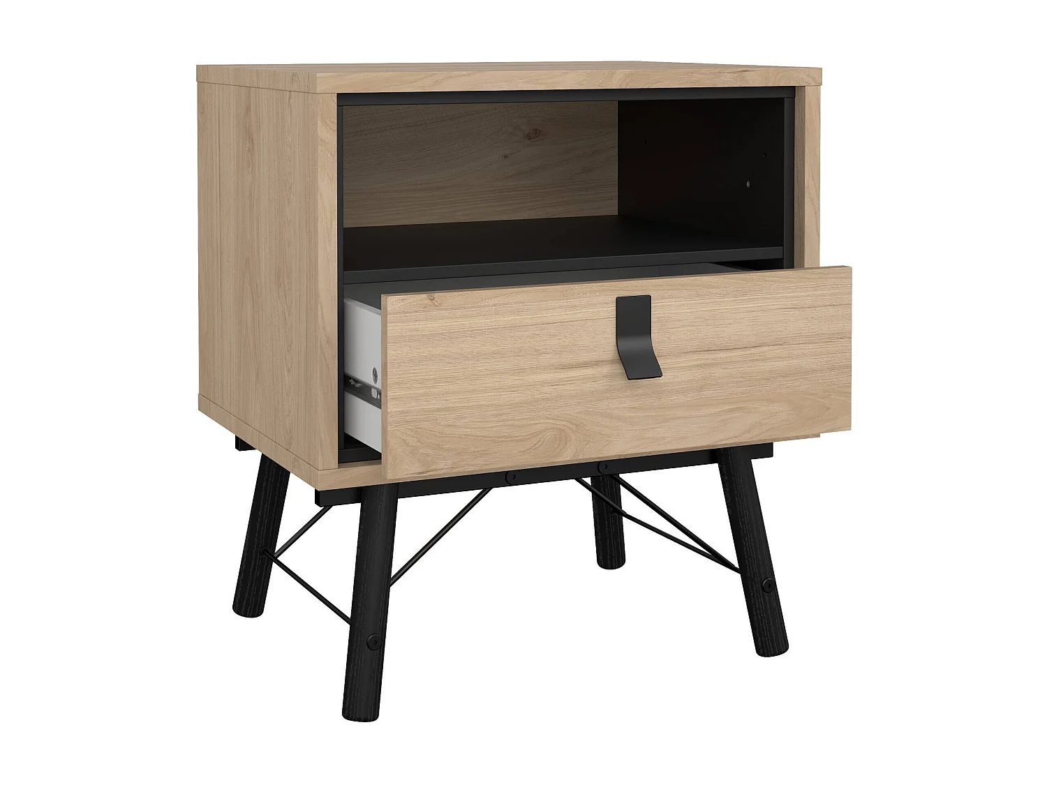 Chevet Drozzi, Commode basse, Table de nuit, Étagère de chevet, 53x40 h60 cm, Chêne clair