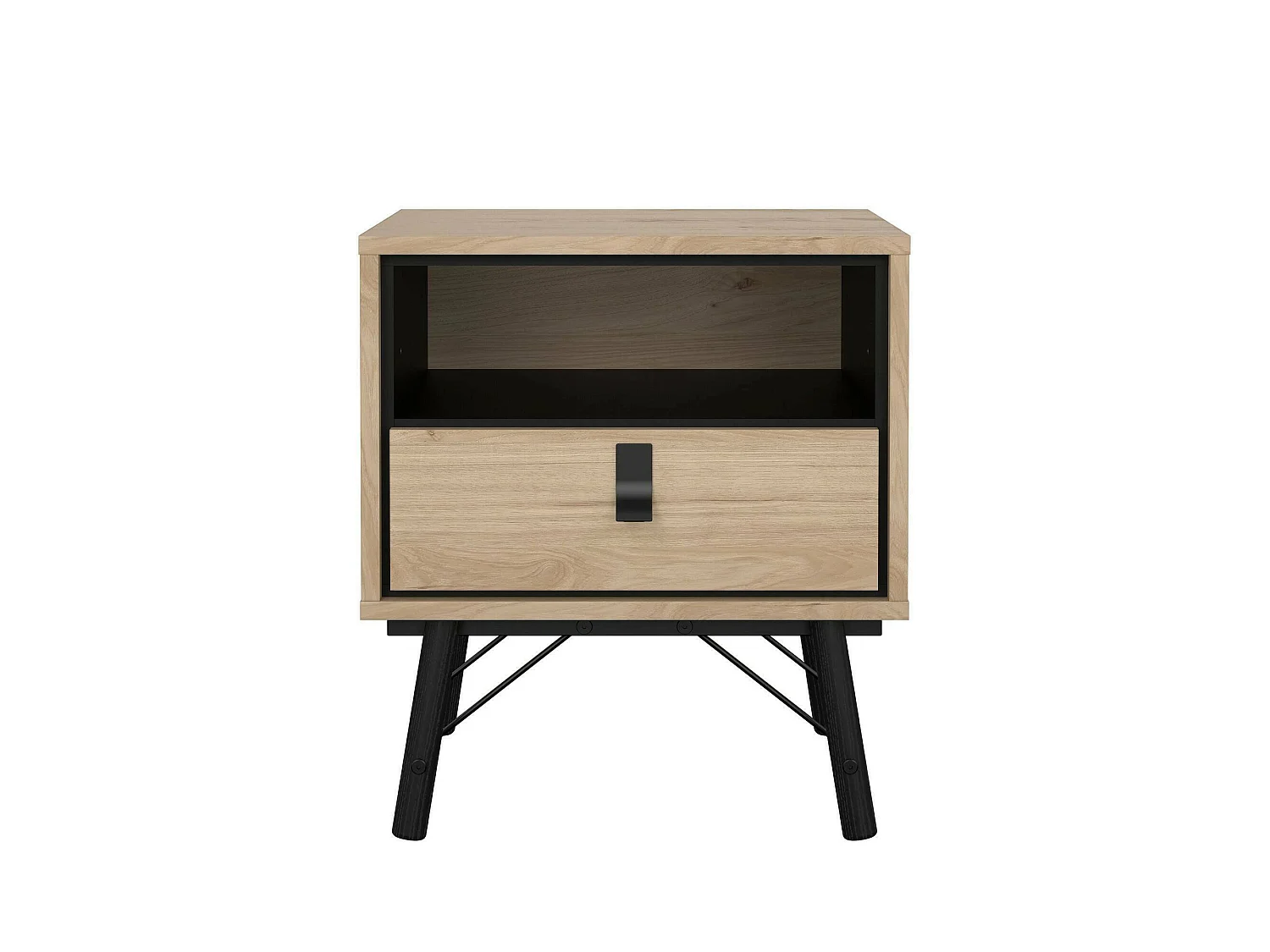 Chevet Drozzi, Commode basse, Table de nuit, Étagère de chevet, 53x40 h60 cm, Chêne clair