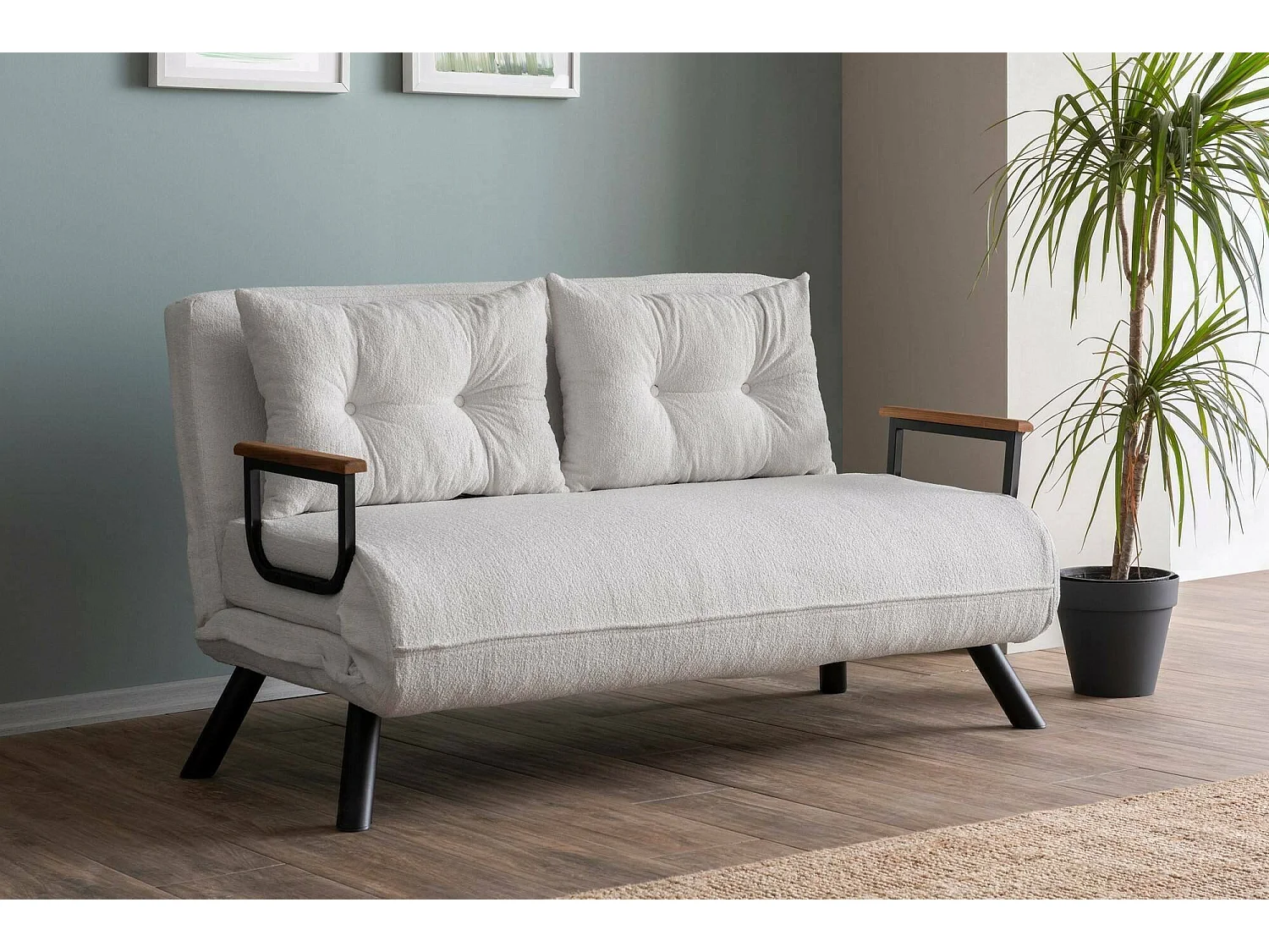 Dworle 2-zits slaapbank, Converteerbare bank, Gastenbank, Opbergfauteuil bed, 133x78 h78 cm, Wit