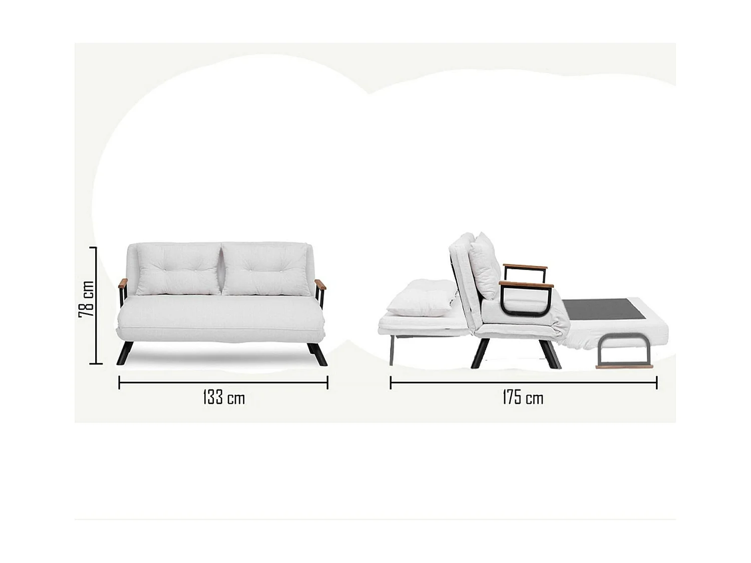 Canapé lit 2 places Dworle, Divan transformable, Canapé pour invités, Fauteuil lit conteneur, 133x78 h78 cm, Blanc