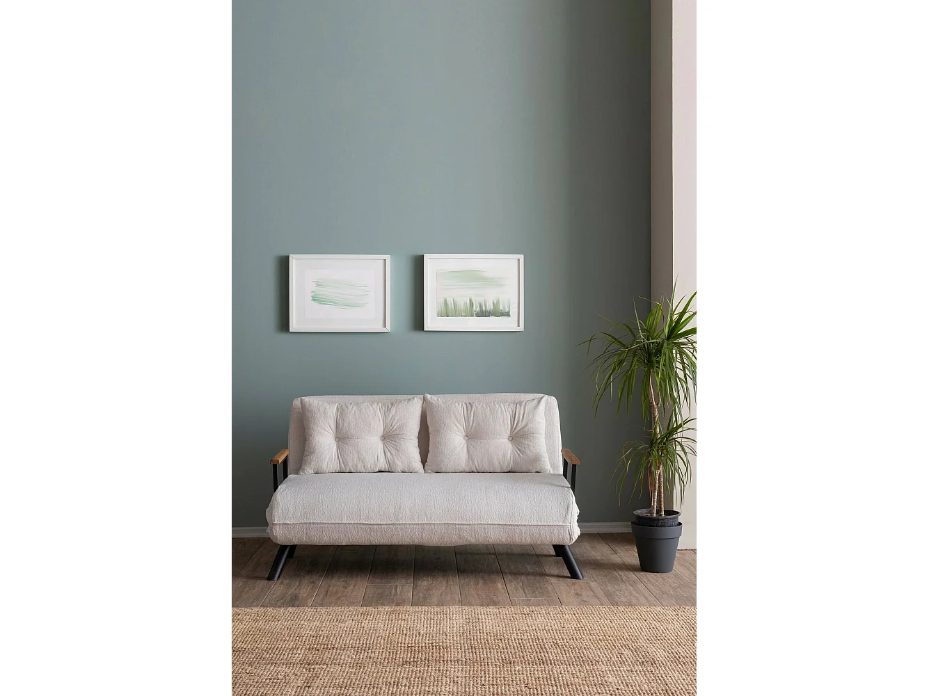 2-Sitzer SchlafsofaDworle, Verwandelbares Sofa, Lineare Stoffstruktur, Schlafsessel mit Stauraum, 133x78 h78 cm, WeiÃŸ