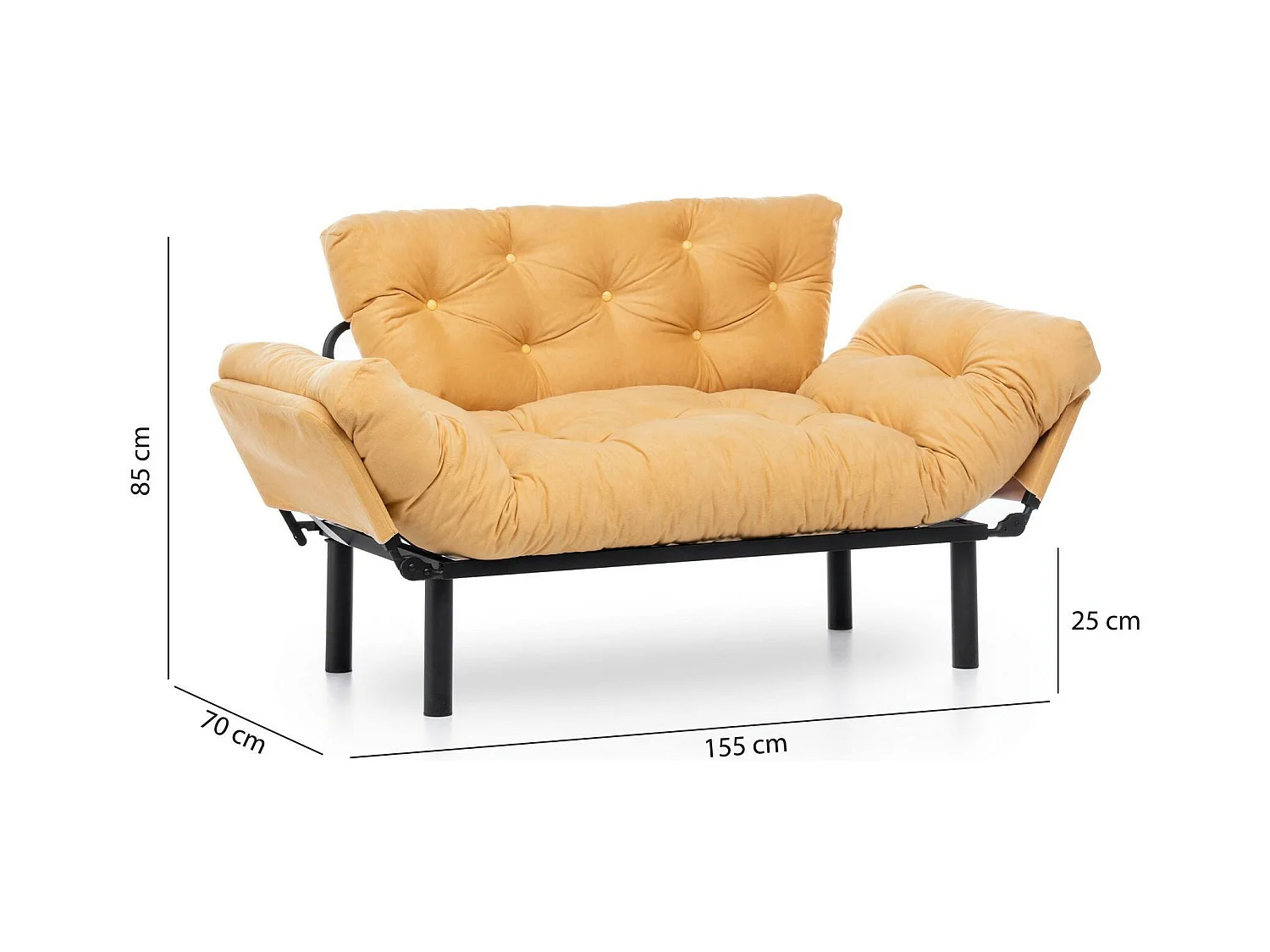 2-Sitzer SchlafsofaDravagliol, Verwandelbares Sofa, Lineare Stoffstruktur, Schlafsessel mit Stauraum, 155x70 h85 cm, Gelb