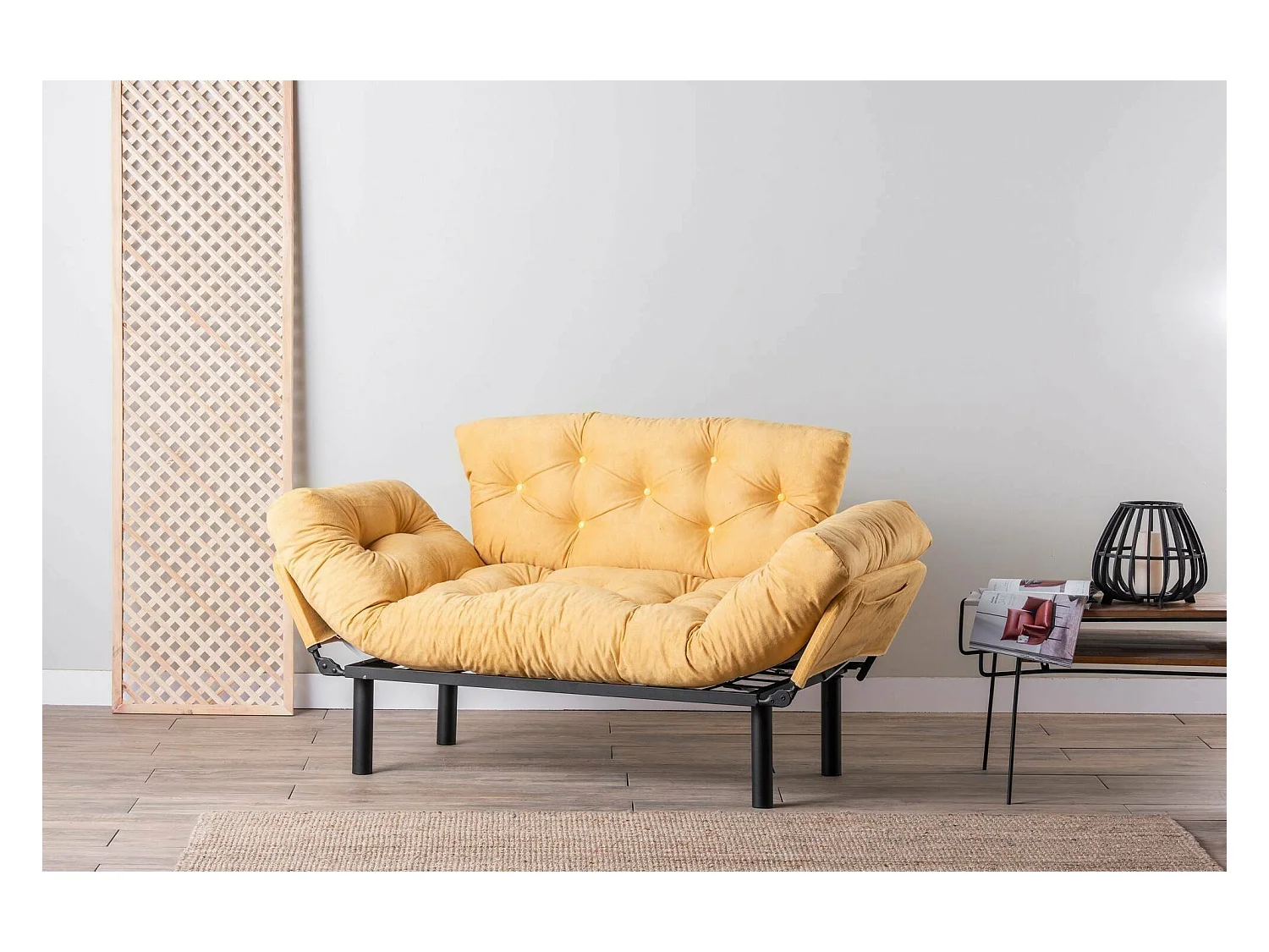 Dravagliol 2-zits slaapbank, Ombouwbank, Gastenbank, Opbergfauteuil bed, 155x70 h85 cm, Geel