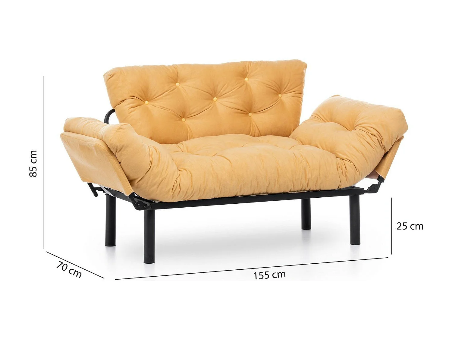 Canapé lit 2 places Dravagliol, Divan transformable, Canapé pour invités, Fauteuil lit conteneur, 155x70 h85 cm, Jaune
