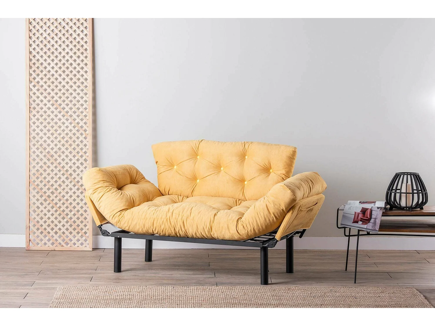 Canapé lit 2 places Dravagliol, Divan transformable, Canapé pour invités, Fauteuil lit conteneur, 155x70 h85 cm, Jaune