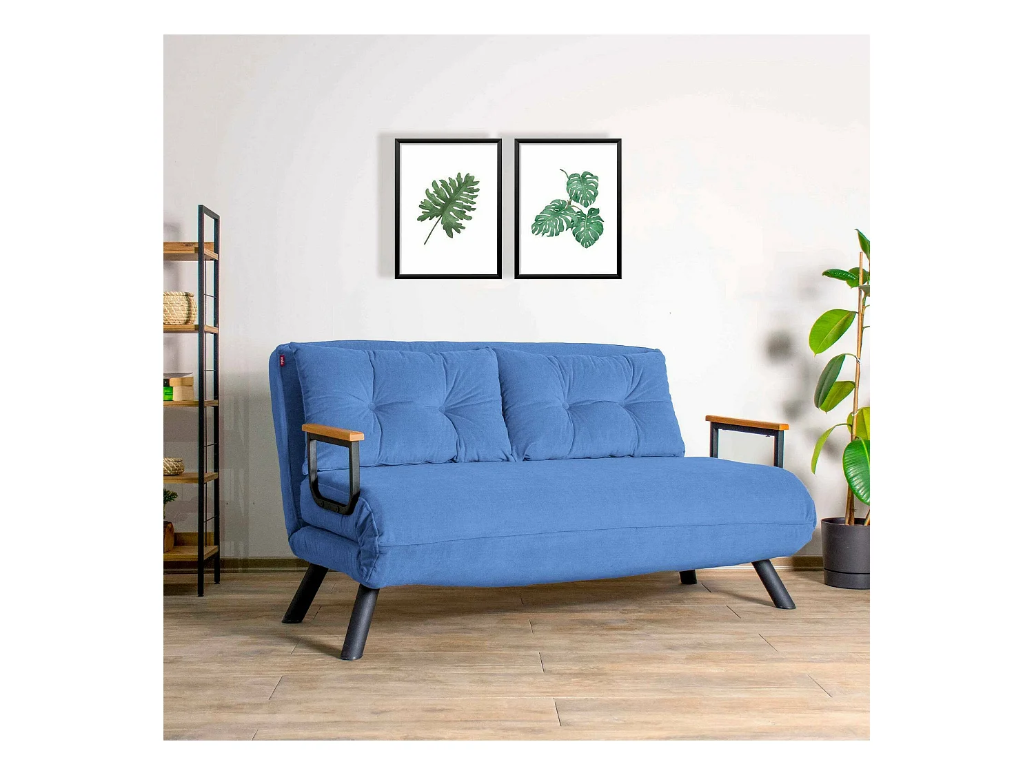 Canapé lit 2 places Dworle, Divan transformable, Canapé pour invités, Fauteuil lit conteneur, 133x78 h78 cm, Bleu