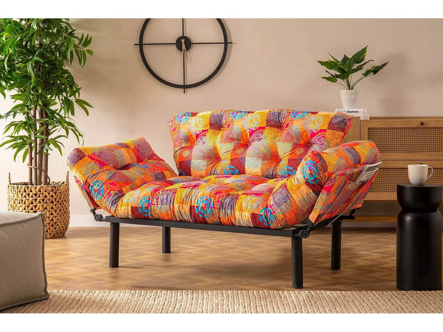 Canapé lit 2 places Dravagliol, Divan transformable, Canapé pour invités, Fauteuil lit conteneur, 155x70 h80 cm, Multicolore