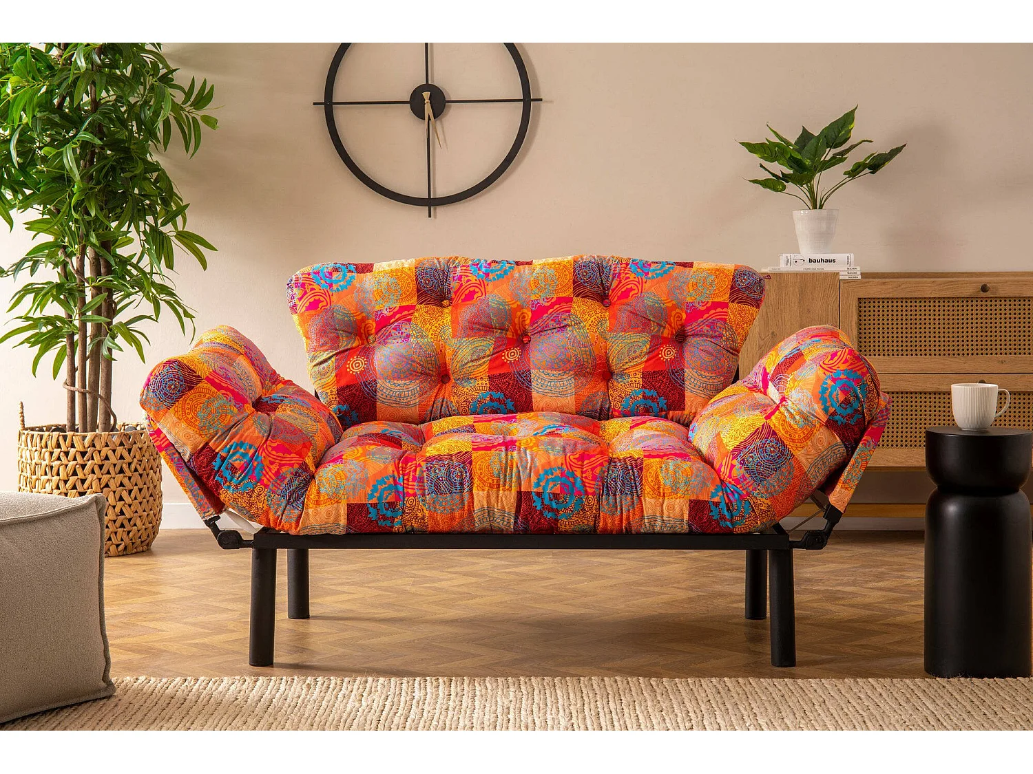 Canapé lit 2 places Dravagliol, Divan transformable, Canapé pour invités, Fauteuil lit conteneur, 155x70 h80 cm, Multicolore