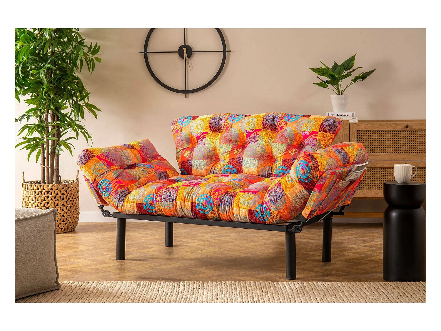 Canapé lit 2 places Dravagliol, Divan transformable, Canapé pour invités, Fauteuil lit conteneur, 155x70 h80 cm, Multicolore