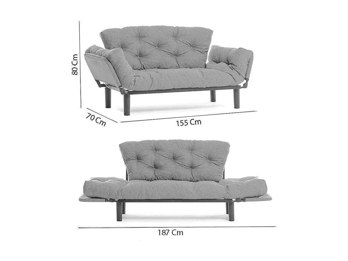 Canapé lit 2 places Dravagliol, Divan transformable, Canapé pour invités, Fauteuil lit conteneur, 155x70 h80 cm, Multicolore