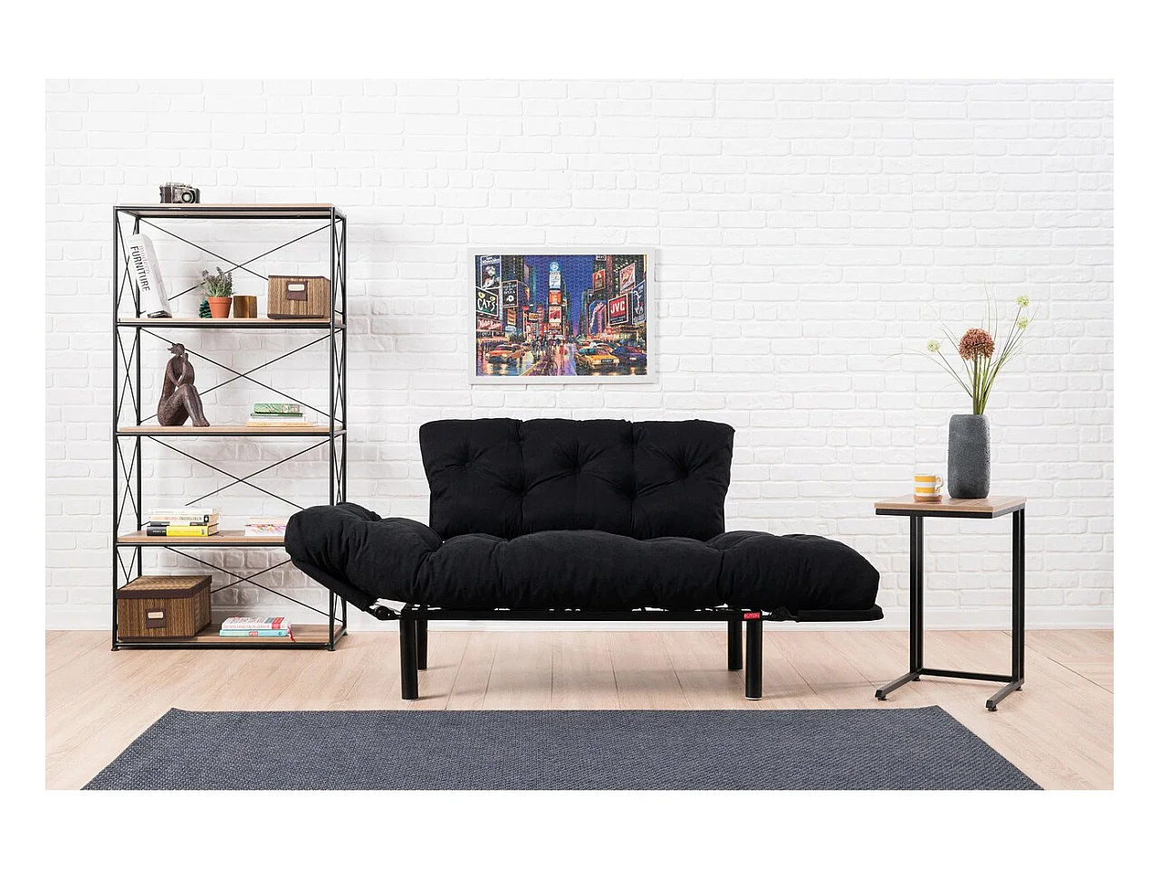 Canapé lit 2 places Dravagliol, Divan transformable, Canapé pour invités, Fauteuil lit conteneur, 155x70 h85 cm, Noir