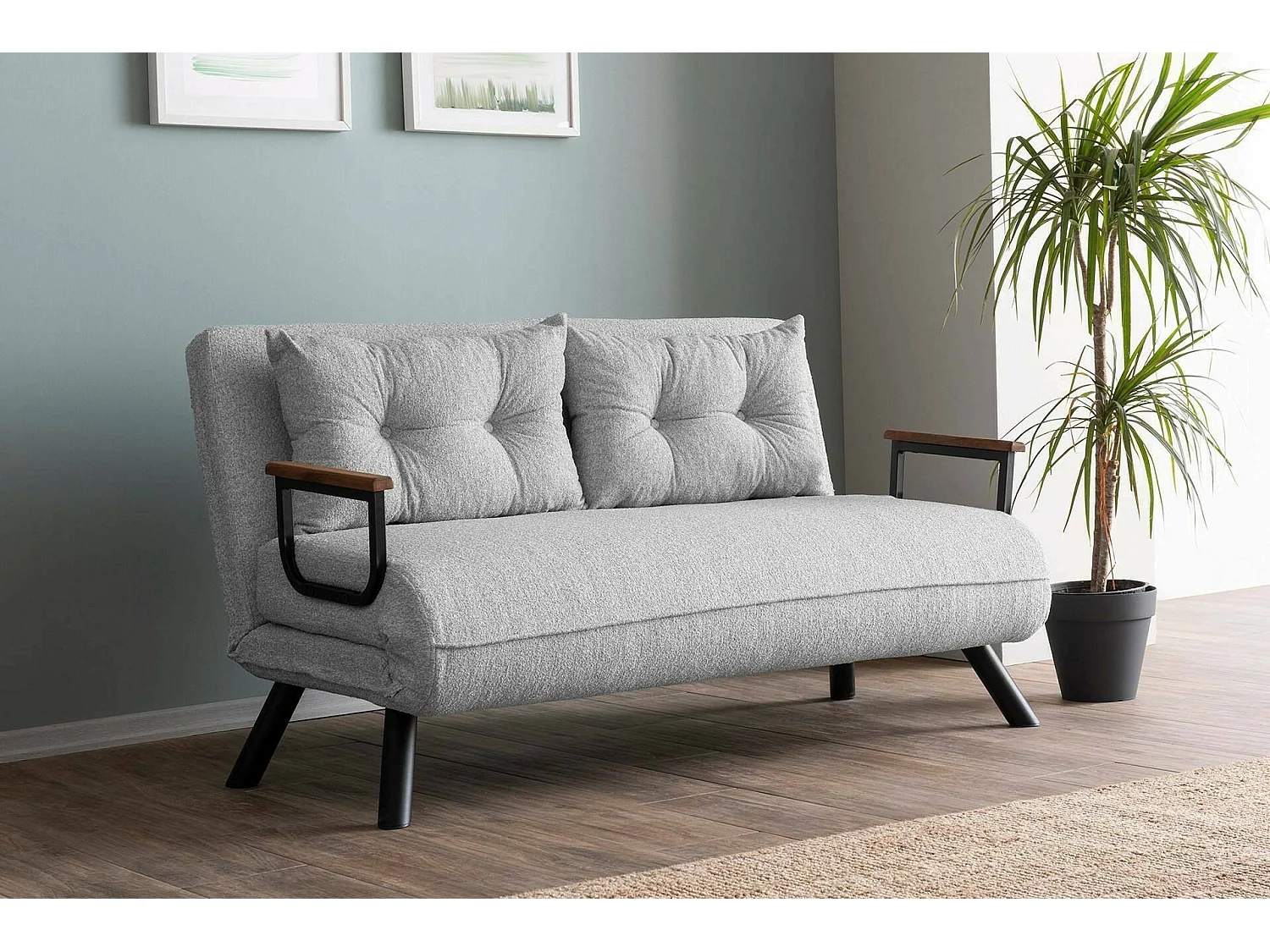 Dmora - Divano letto 2 posti Calvin, 133x78 h78 cm, Grigio chiaro