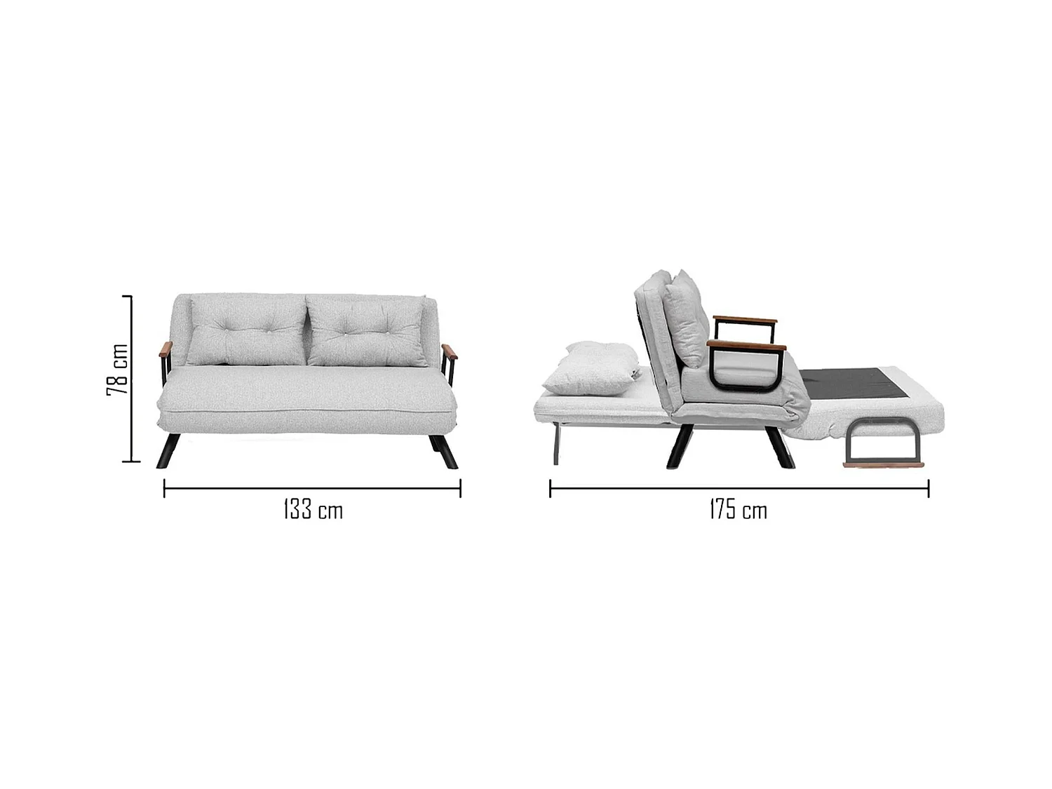 2-Sitzer SchlafsofaDworle, Verwandelbares Sofa, Lineare Stoffstruktur, Schlafsessel mit Stauraum, 133x78 h78 cm, Hellgrau