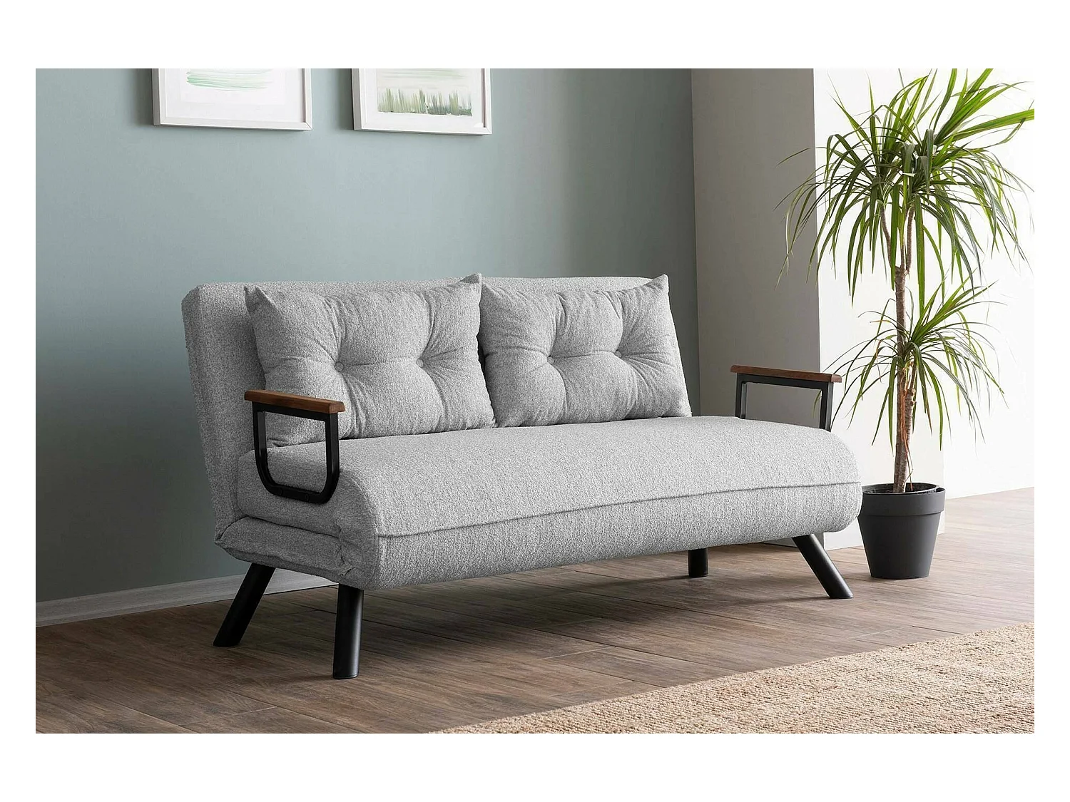 2-Sitzer SchlafsofaDworle, Verwandelbares Sofa, Lineare Stoffstruktur, Schlafsessel mit Stauraum, 133x78 h78 cm, Hellgrau