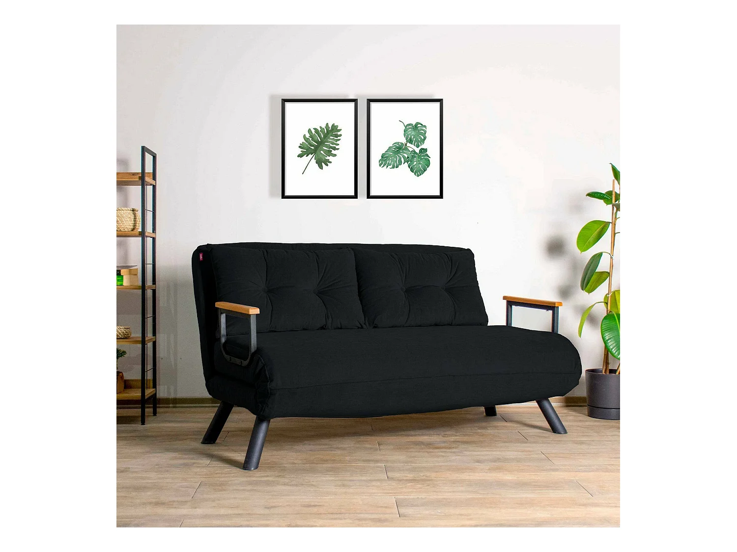 Canapé lit 2 places Dworle, Divan transformable, Canapé pour invités, Fauteuil lit conteneur, 133x78 h78 cm, Noir