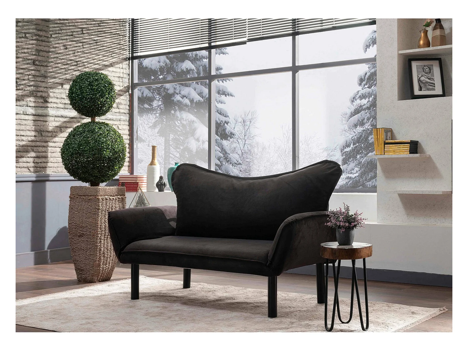 Dmontervin 2-zits slaapbank, Converteerbare bank, Gastenbank, Opbergfauteuil bed, 140x65 h70 cm, Zwart