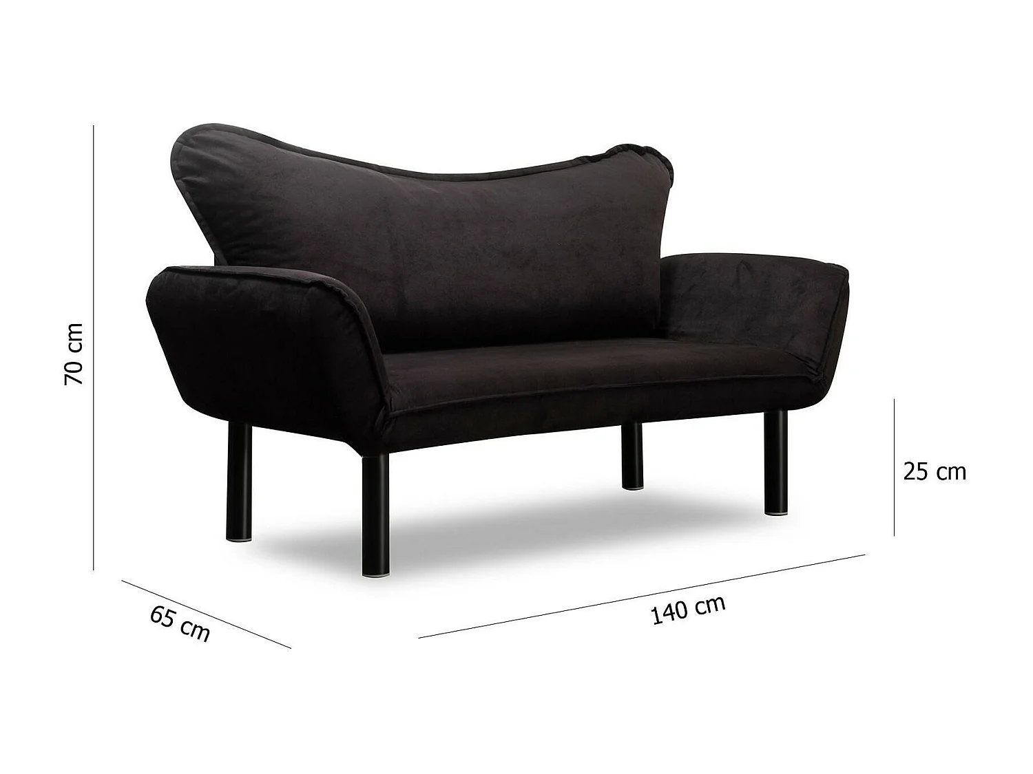 Canapé lit 2 places Dmontervin, Divan transformable, Canapé pour invités, Fauteuil lit conteneur, 140x65 h70 cm, Noir