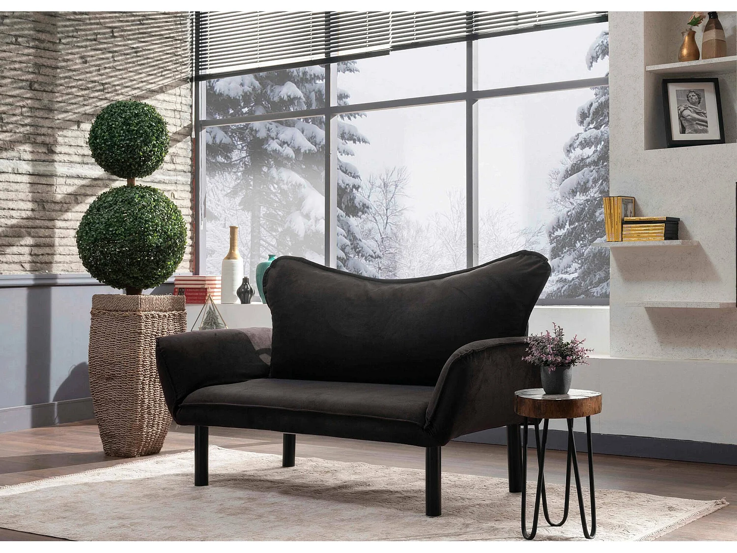 Canapé lit 2 places Dmontervin, Divan transformable, Canapé pour invités, Fauteuil lit conteneur, 140x65 h70 cm, Noir