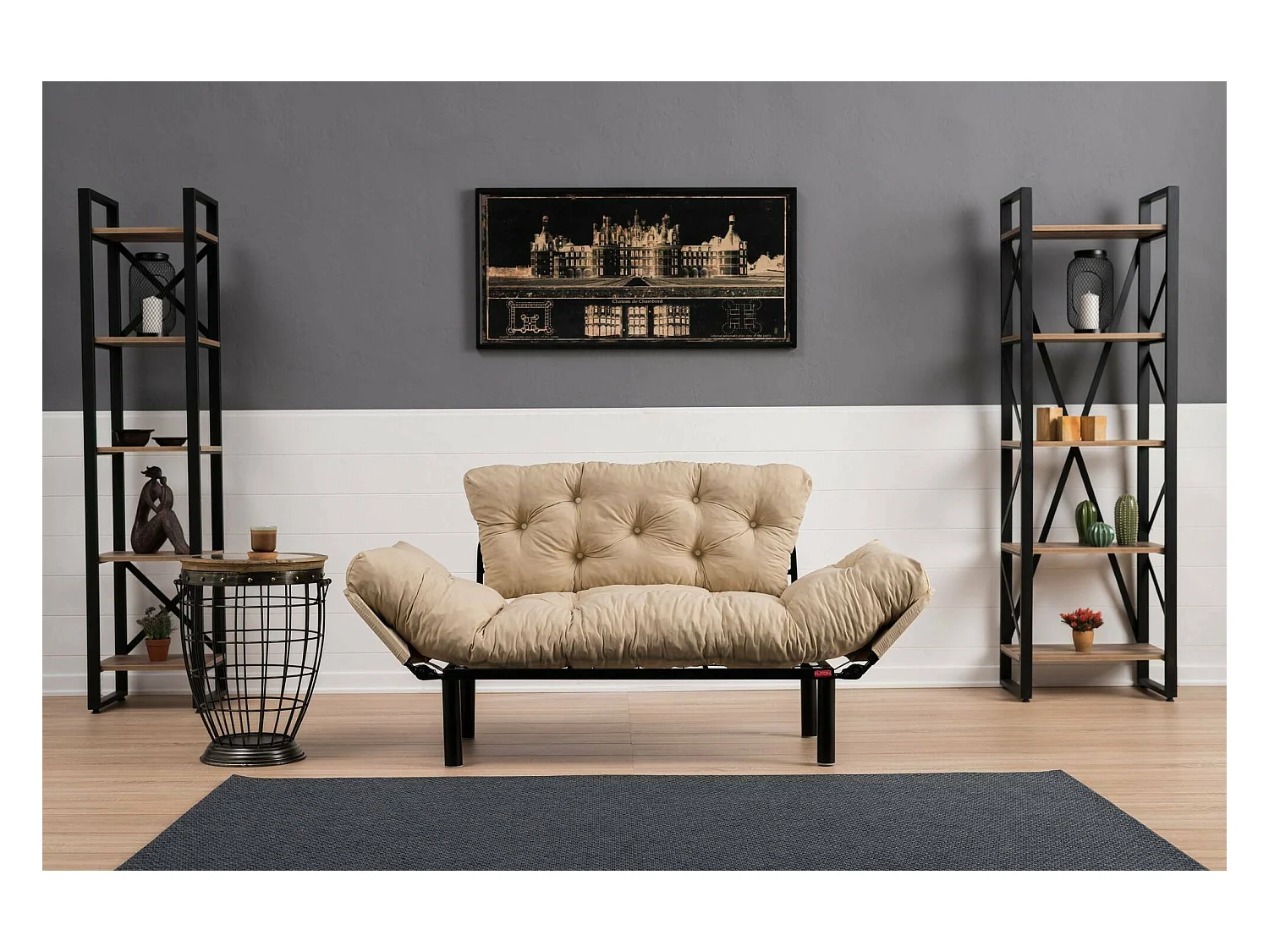 Canapé lit 2 places Dravagliol, Divan transformable, Canapé pour invités, Fauteuil lit conteneur, 155x70 h85 cm, Crème