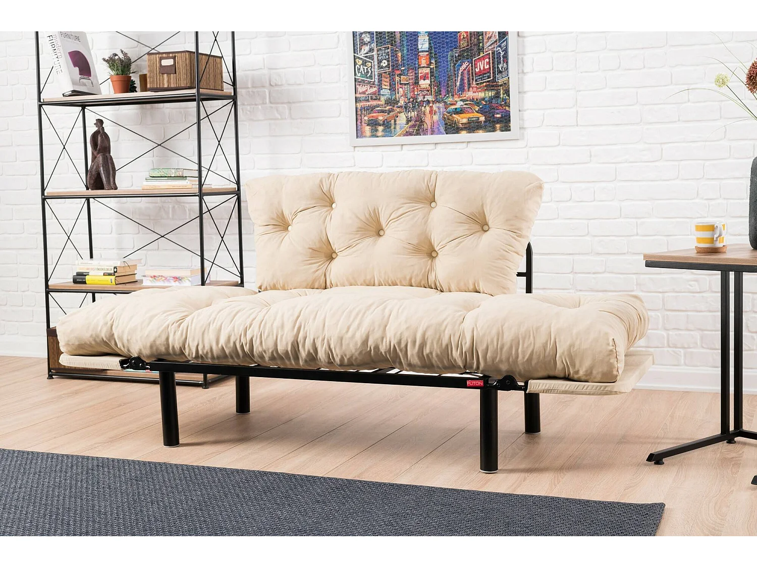 Divano Letto 2 Posti Guchol, Contenitore, 70x155 cm Nero Crema