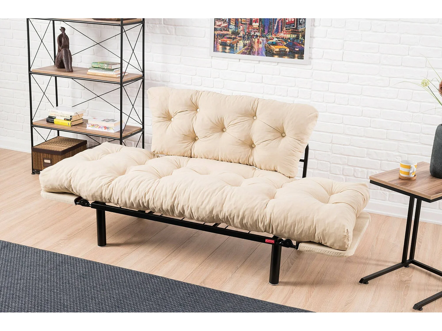 Dravagliol 2-zits slaapbank, Ombouwbank, Gastenbank, Opbergfauteuil bed, 155x70 h85 cm, Crème