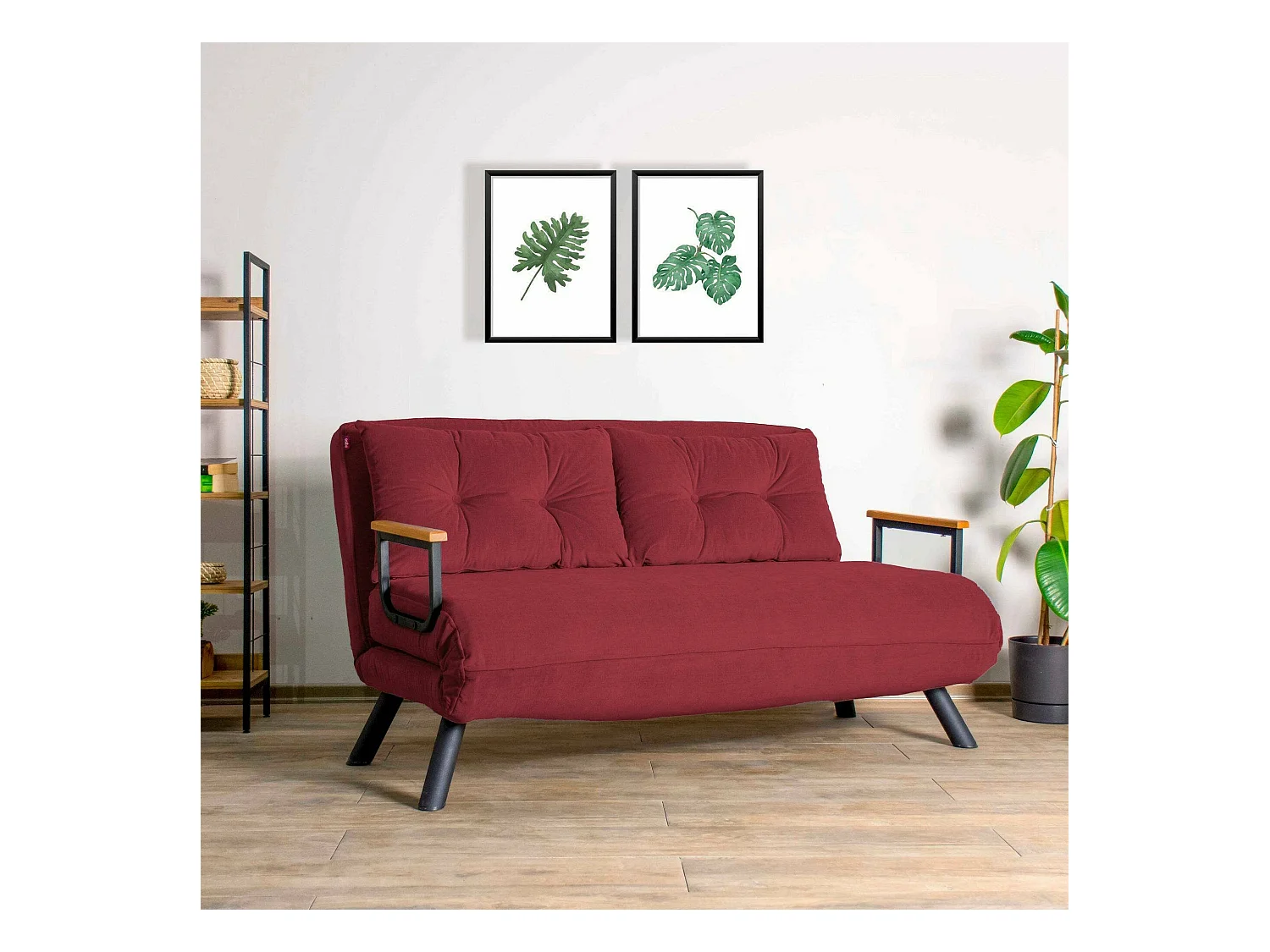 Canapé lit 2 places Dworle, Divan transformable, Canapé pour invités, Fauteuil lit conteneur, 133x78 h78 cm, Rouge