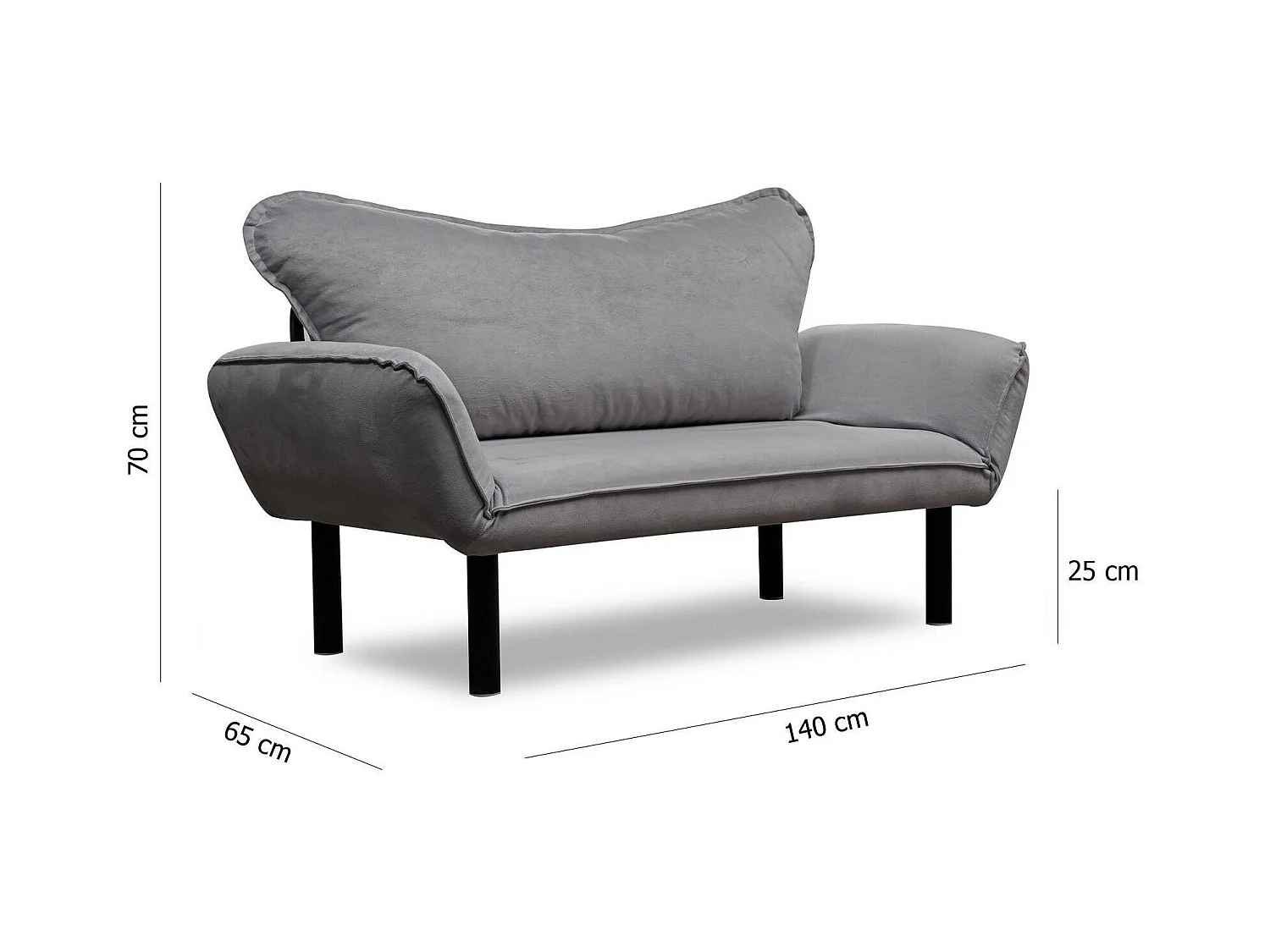 Dmontervin 2-zits slaapbank, Ombouwbank, Gastenbank, Opbergfauteuil bed, 140x65 h70 cm, Grijs