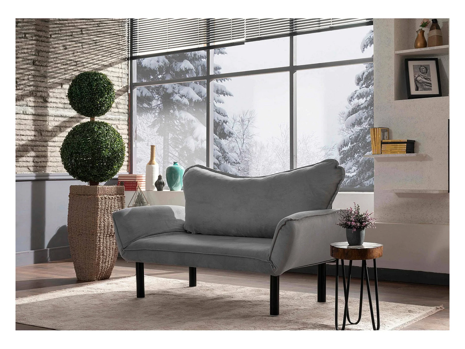 Dmontervin 2-zits slaapbank, Ombouwbank, Gastenbank, Opbergfauteuil bed, 140x65 h70 cm, Grijs