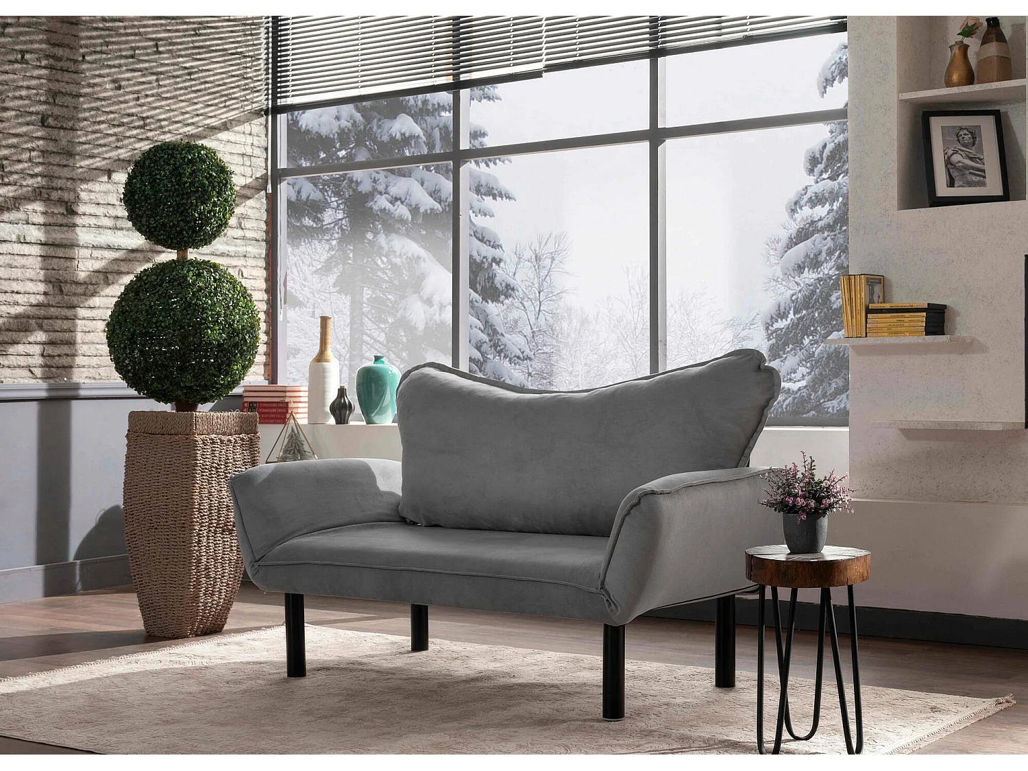 Canapé lit 2 places Dmontervin, Divan transformable, Canapé pour invités, Fauteuil lit conteneur, 140x65 h70 cm, Gris