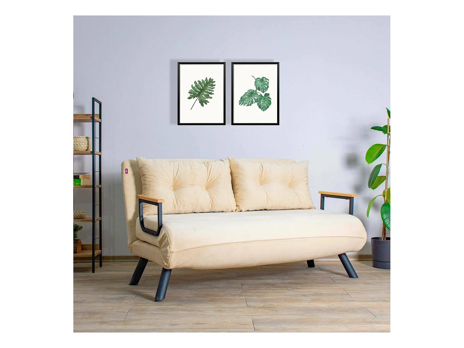 Canapé lit 2 places Dworle, Divan transformable, Canapé pour invités, Fauteuil lit conteneur, 133x78 h78 cm, Crème