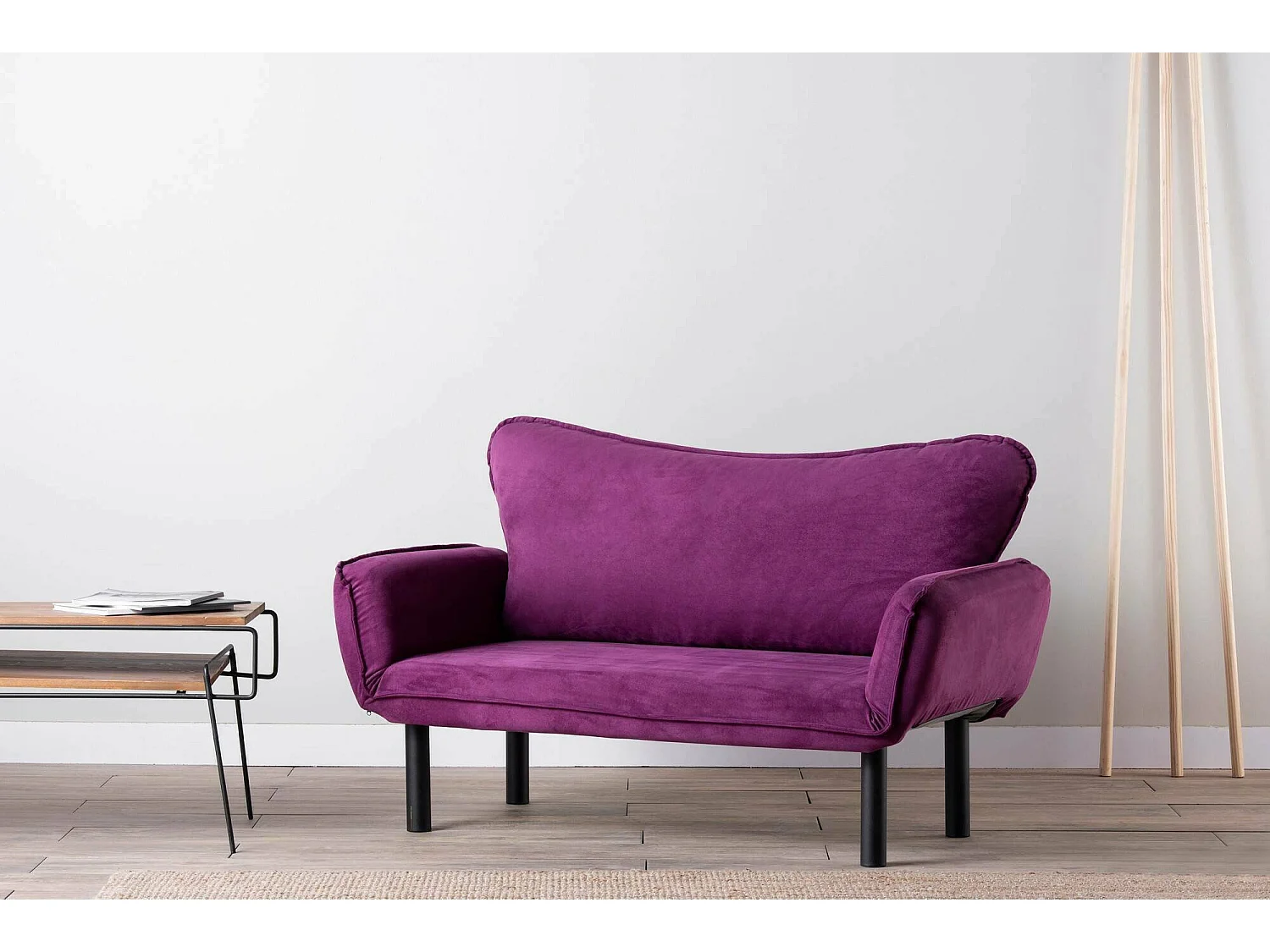 2-Sitzer SchlafsofaDfrancescon, Verwandelbares Sofa, Lineare Stoffstruktur, Schlafsessel mit Stauraum, 140x65 h70 cm, Lila