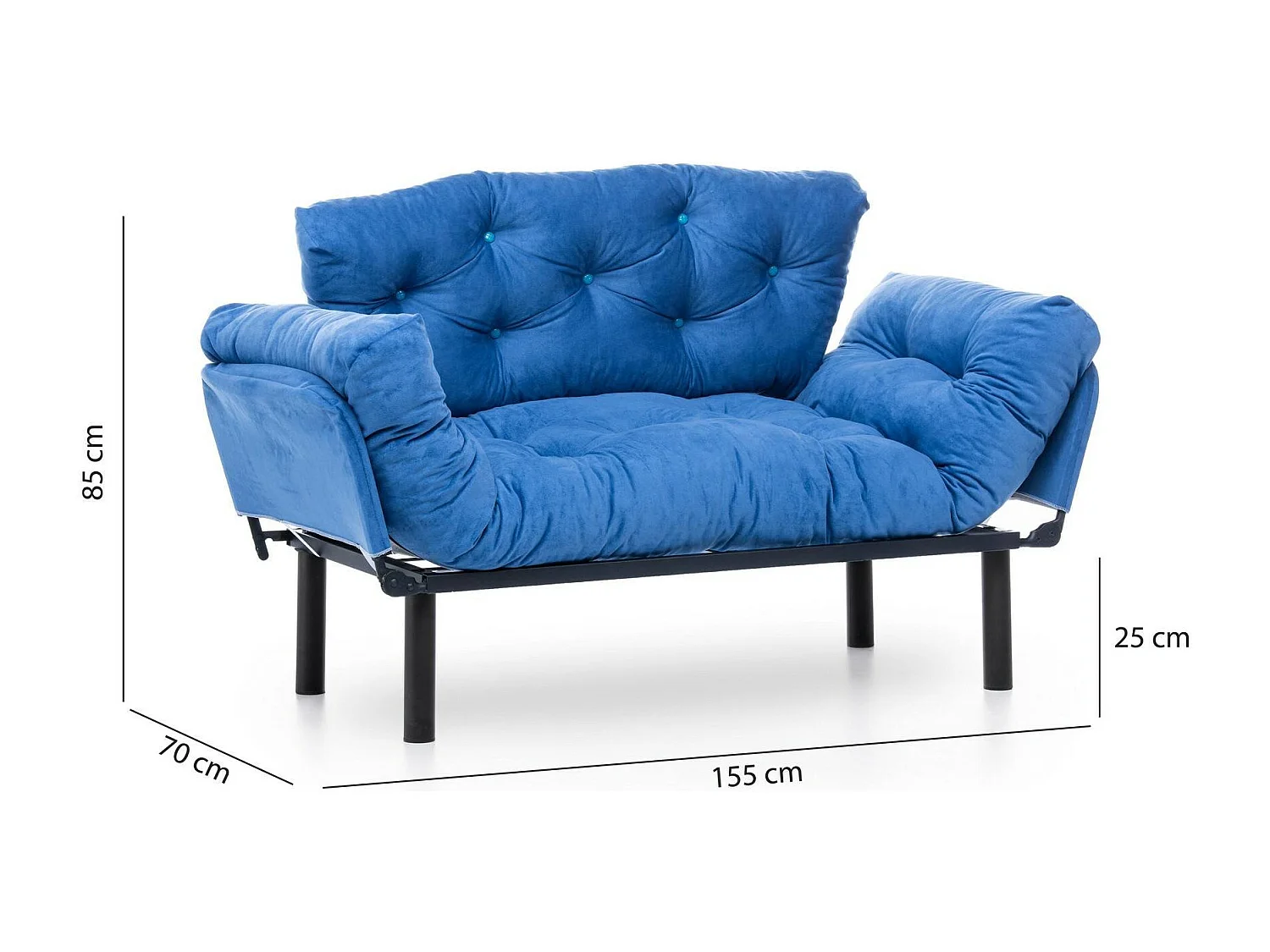 Dravagliol 2-zits slaapbank, Converteerbare bank, Gastenbank, Opbergfauteuil bed, 155x70 h85 cm, Blauw